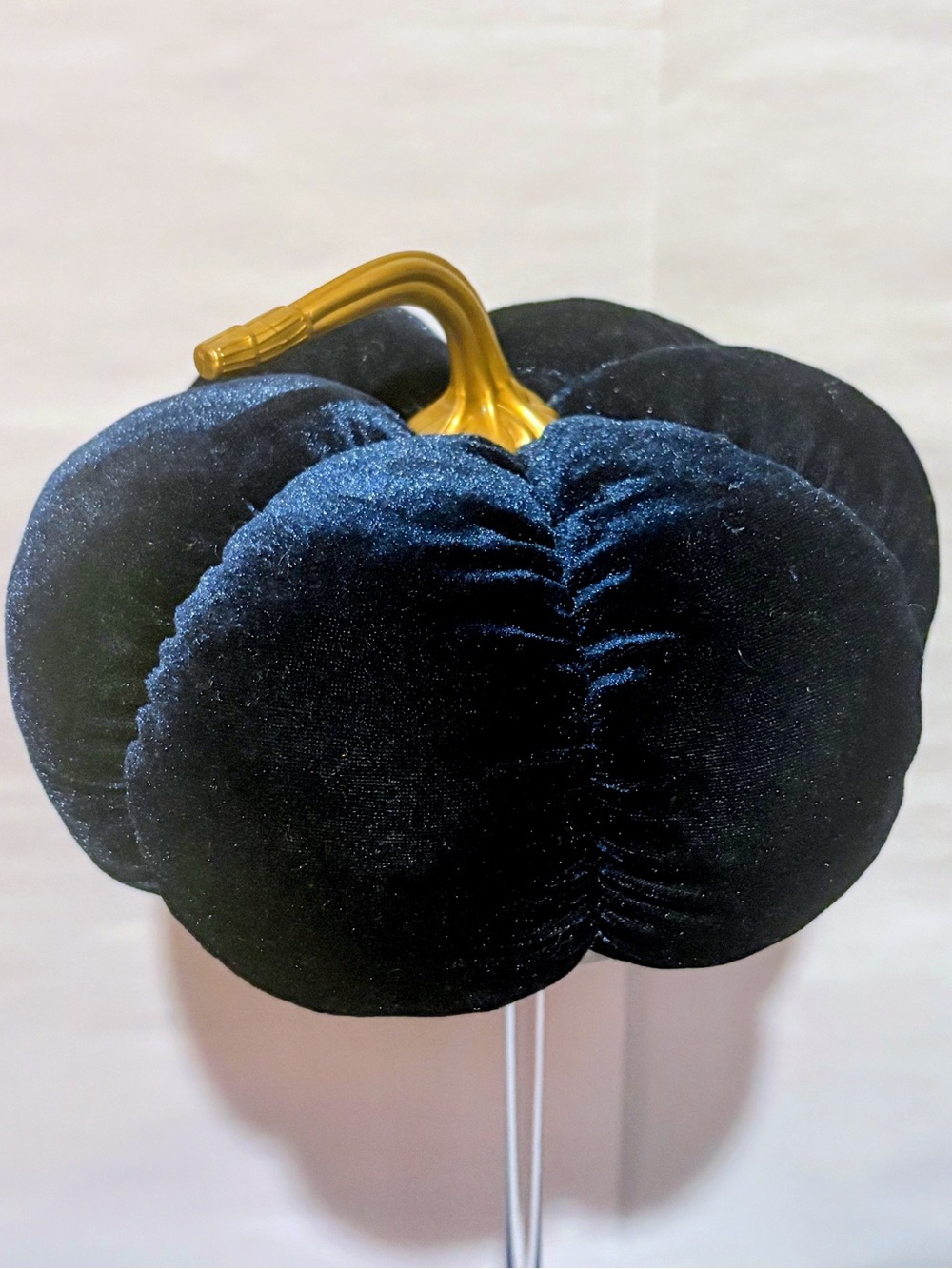 Velvet Decorative Pumpkin Accent - Black with Gold Stem